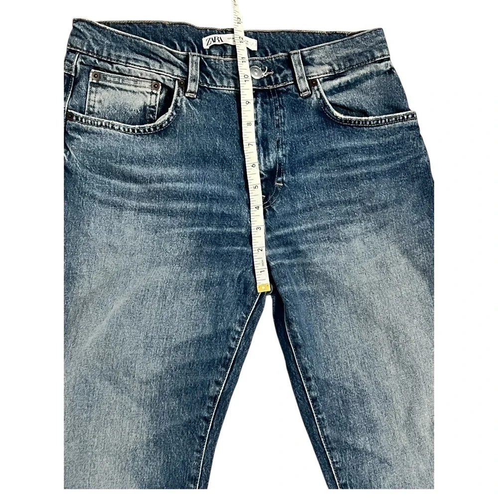 ZARA Women's Straight Leg Jeans Size 30 Blue‎ Mid Rise Knee Seam Denim